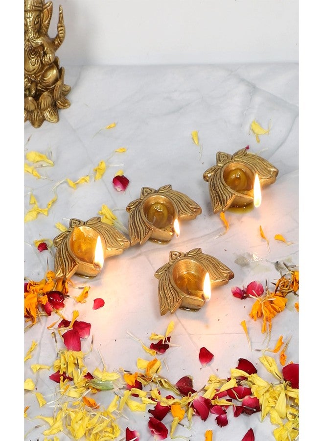 Two Moustaches Lotus Shaped Decor Diya 2.5 Inches Set of 4, Material - Brass, Home Decoration Item Gift, Lotus Brass Diyas Oil Lamp Pooja, Housewarming Gifts (Set of 4), Antique Yellow - Image 3